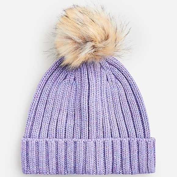 NEW J.Crew Ribbed beanie with faux-fur pom-pom